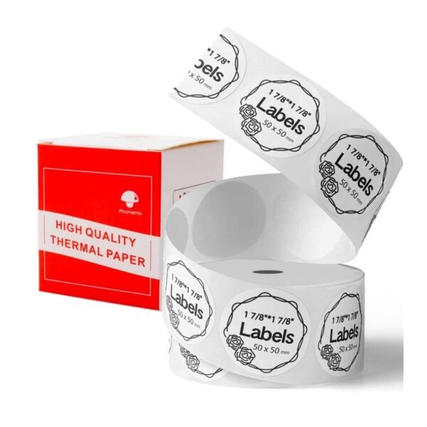 Phomemo Printer Labels 50 X 50mm Round White – 1 Roll (140 labels/per roll)